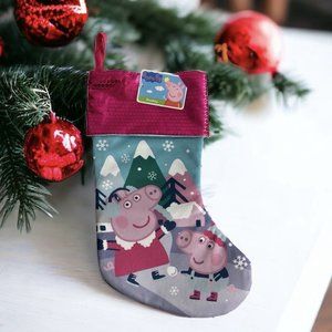 Peppa Pig Christmas Holiday Stocking  Pink Sequin Snowflakes 15 inches NEW